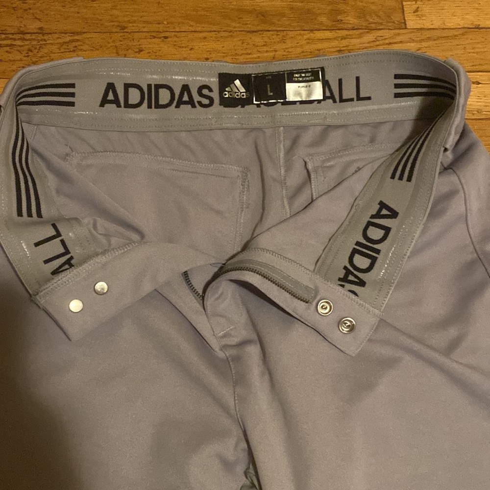 Mens Adidas Baseball pants size Large gray with black logo on backside - Picture 2 of 3